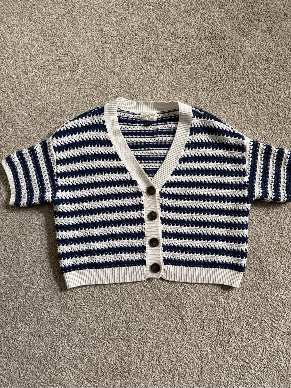 Universal Thread Women's Small Short Sleeve Striped Cardigan Nautical Navy White